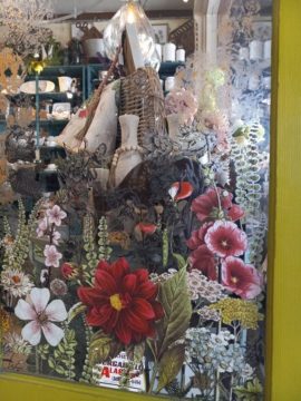 Hand painted glass shop door