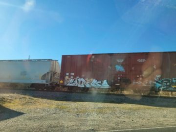 Graffiti art on train cars