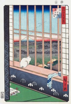 AsakusaedoviewsricefieldsHiroshiguewoodblockprintwhitecat. Wednesday Reader March 6
