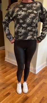 spanx leather looking leggings with tennis shoes Sweat shirt and tennis shoes
