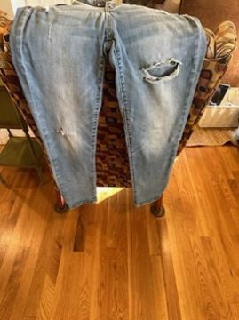 Yellowed jeans before the soak